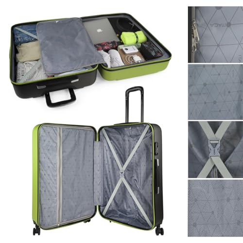 ITACA 71170- Maleta de Viaje Grande XL, Rígida, 4 Ruedas Trolley 75 cm, Pistacho-Antracita