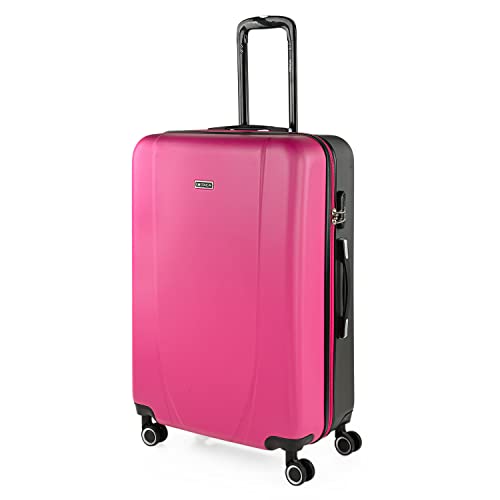 ITACA - Maletas de Viaje Grandes 23 Kilos - Maleta Grande de Viaje Rígida 4 Ruedas - Maletas Grandes de Viaje de ABS Resistente y Ligera 71170, Fucsia-Antracita