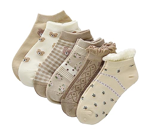 Ivedin | Pack 6 Colores de Calcetines Tobilleros de Algodón para Mujer, Niña y Niño | Transpirables y Divertidos para Andar por Casa | Talla única 34 a 40 EU