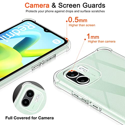 ivoler Funda para Xiaomi Redmi A2 / Redmi A1 con 3 Piezas Cristal Templado, Carcasa Protectora Antigolpes Transparente, Suave TPU Silicona Caso Delgada Anti-Choques Case