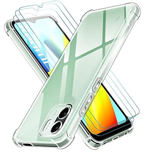 ivoler Funda para Xiaomi Redmi A2 / Redmi A1 con 3 Piezas Cristal Templado, Carcasa Protectora Antigolpes Transparente, Suave TPU Silicona Caso Delgada Anti-Choques Case