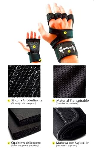 Ivybrand® Guantes Gimnasio, Guantes Gym Antideslizantes y Transpirables con Muñequera para Hombre y Mujer para Levantamiento de Pesas, Culturismo, Powerlifting, Calistenia, Crossfit, Fitness (L)