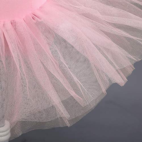 IWEMEK Vestido Bailarina Niña Maillot Ballet Mangas Volantes Plisadas Cuello Redondo Falda Tutu Color Sólido Disfraz Gimnasia Patinadora Artistica Danza Clasica Carnaval Princesa Rosa 3-4 años