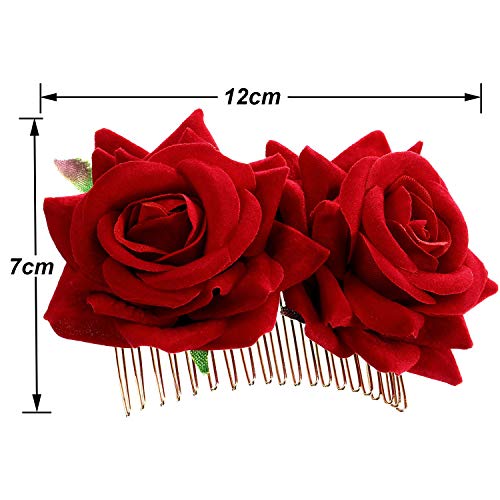 iwobi Hebillas de Pelo de Flor Rosa, 2 Piezas de Pinza de Pelo Flor Rosa Pinza para el Cabello de la Boda Bailarina de Flamenco, Accesorios para el Cabello con Flor de Rosa para Mujeres