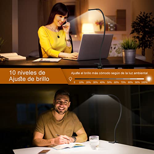 iZELL Luz Lectura con Clip 77 LED [3 Modos de Color y 10 Niveles de Brillo] Lámpara Led Escritorio para la Mesa Trabajo Estudio Leer, Flexos de Pinza con Cuello de Cisne Regulable de 70cm