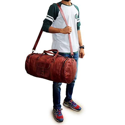 Jaald 56 Cm Bolso Bolsa Viaje Veliz Equipaje De Cuero Piel Grande Vintage para Cabina Fin Semana Gimnasio Deportes Carry-On Hombre Y Mujer