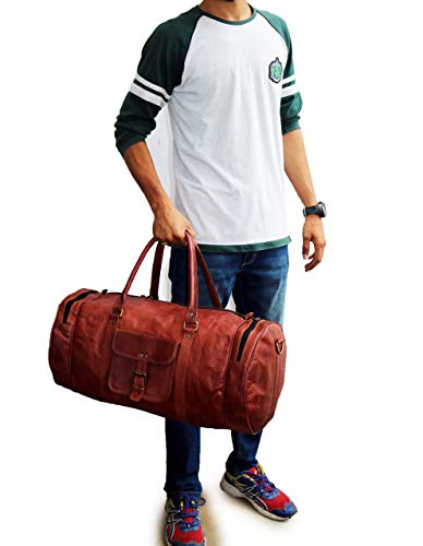 Jaald 56 Cm Bolso Bolsa Viaje Veliz Equipaje De Cuero Piel Grande Vintage para Cabina Fin Semana Gimnasio Deportes Carry-On Hombre Y Mujer