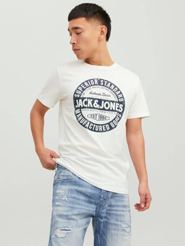 Jack & Jones Jjejeans tee SS O-Cuello Noos 23/24 Camiseta, Cloud Dancer, L para Hombre