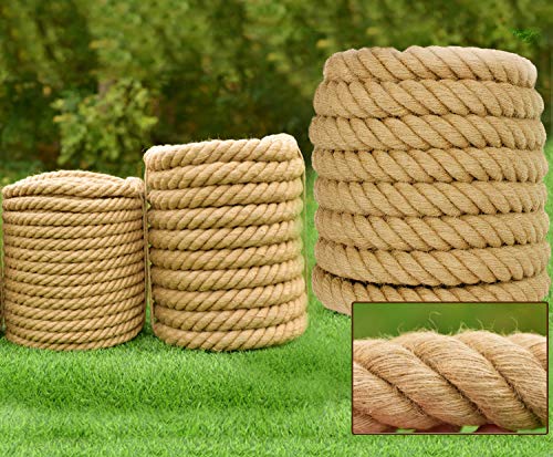 Jalunth Cuerda Rollo de Yute Gruesa Natural Cuerda Cáñamo Sisal para Jardín Colgar Fotos Rascador Gatos Manualidades Floristería Decoración Barcos Bricolaje 6.5 14 20 26 32 39 51mm/15 30m Marrón