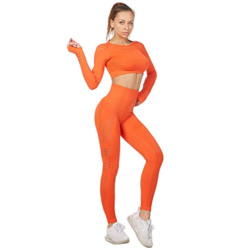 Jamron Mujer Conjunto de Ropa de Yoga Top Corto + Polainas 2 Piezas Chandal Gimnasio Fitness Ropa Deportiva Naranja SN05405 S