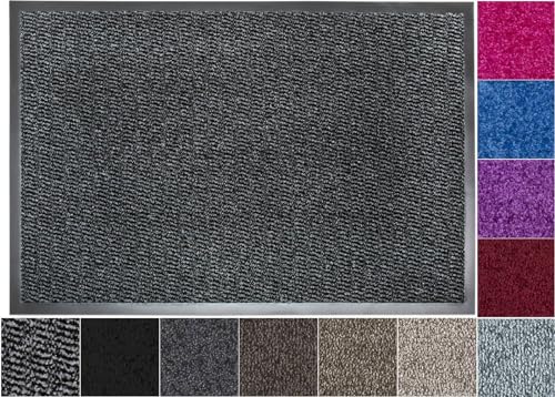 Jan Max Felpudo de Entrada, Alfombrilla Antideslizante, Alfombrilla de la Puerta de Entrada, atrapa la Suciedad en el Pasillo 40 x 60 cm, Gris Antracita Negro