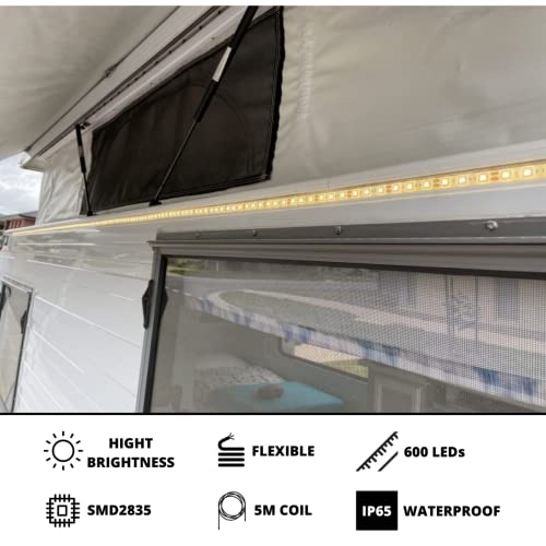 Jandei - Tiras Led 5 metros 12V para Exteriores IP65, Luz Cálida 3000K, 120 LEDs/m, SMD2835, Luces LED Impermeables para Decoración Balcón, Jardín, Patio (no incluye fuente alimentación)