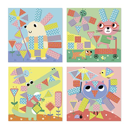 Janod - My Arts & Crafts - A Partir De 4 años - Kit Cortar y Pegar - 4 Cuadros - Manualidad Creativa - Motricidad Fina y Concentración - J07743