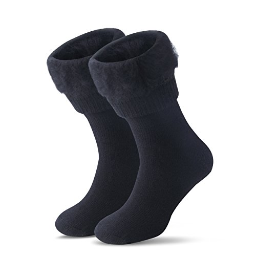 JARSEEN Térmicos de Invierno Calcetines de Lana Super Calor Gruesa Calentar Suave Cómodo Calcetines de Mujer Hombre (Nuevo Negro, 36-42)