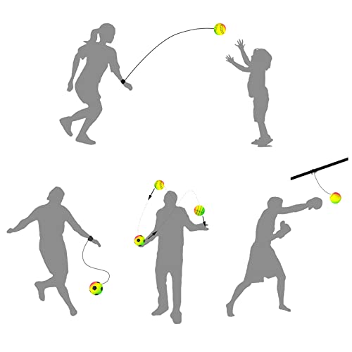 Jastown 4 Piezas Pelotas de Goma con Bandas,Pelota de Goma con Correa para la muñeca,Cuerda elástica regresa Pelota, Bola neón de Rebote,Pelotas de Goma Juego Deportivo para niños de 6 a 12 años