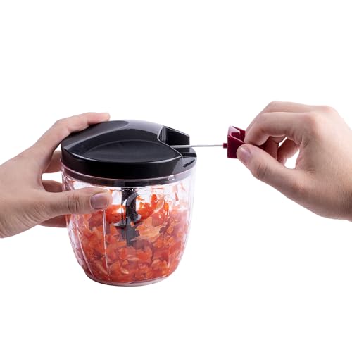 JATA HOGAR HMAQ4506 - Picadora Manual con Cuerda para todo tipo de Alimentos. 4 alturas de corte. Cuchilla de acero inox. 900 ml de capacidad. Incluye tapa y pala para batir