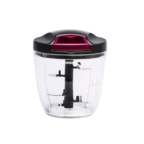 JATA HOGAR HMAQ4506 - Picadora Manual con Cuerda para todo tipo de Alimentos. 4 alturas de corte. Cuchilla de acero inox. 900 ml de capacidad. Incluye tapa y pala para batir