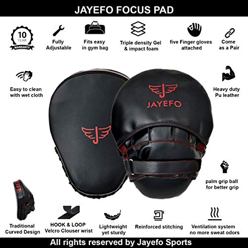 Jayefo Manoplas de Boxeo, Almohadillas curvadas de Karate para Entrenamiento, Almohadillas de Piel sintética para Bloqueo, MMA, Muay Thai y Kick Pads Artes Marciales, Guantes de Boxeo Totalmente