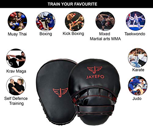 Jayefo Manoplas de Boxeo, Almohadillas curvadas de Karate para Entrenamiento, Almohadillas de Piel sintética para Bloqueo, MMA, Muay Thai y Kick Pads Artes Marciales, Guantes de Boxeo Totalmente