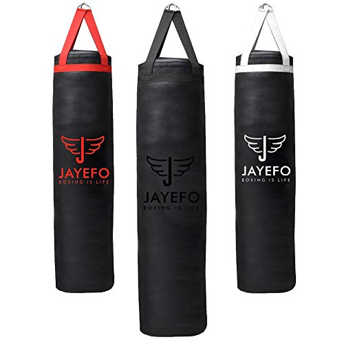 Jayefo Saco de Boxeo Deportivo – Bolsa de Boxeo Colgante para MMA, Karate, Judo, Muay Thai, Kickboxing, Entrenamiento en casa o Gimnasio – Bolsa Pesada sin llenar de 70 a 100 Libras – 4 pies – Negro