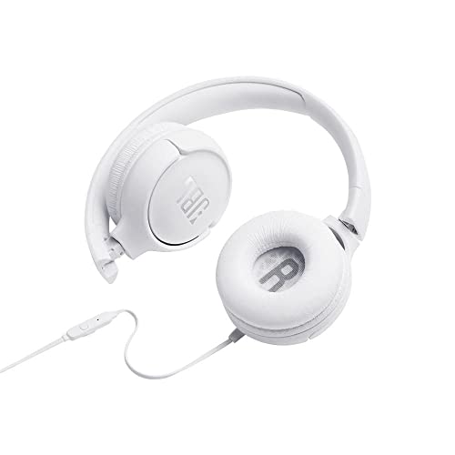 JBL Tune 500 - Auriculares supraaurales de cable y control remoto de un solo botón, micrófono incluido, asistente de voz, blanco