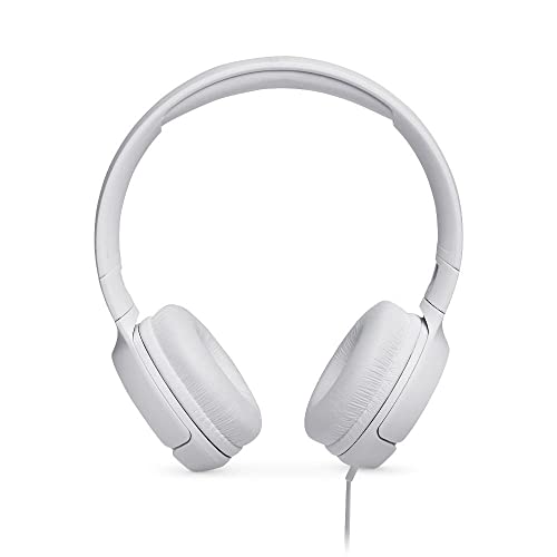 JBL Tune 500 - Auriculares supraaurales de cable y control remoto de un solo botón, micrófono incluido, asistente de voz, blanco