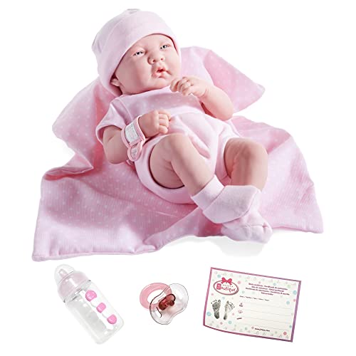 Jc Toys 102-18541 - Muñeca niña, Cuerpo de goma vestido rosa con lunares, 36 cm , color/modelo surtido