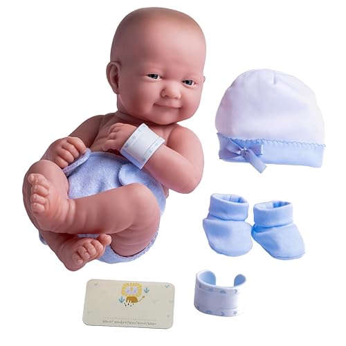 JC TOYS- Muñeco La Newborn recién Nacido de 38 cm, de Vinilo Suave, Incluye Ropa y 8 Accesorios, Azul, diseñado en España por Berenguer, 2 años