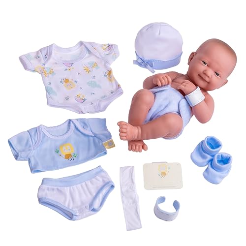 JC TOYS- Muñeco La Newborn recién Nacido de 38 cm, de Vinilo Suave, Incluye Ropa y 8 Accesorios, Azul, diseñado en España por Berenguer, 2 años