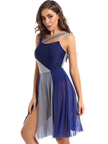 JEATHA Vestido de Danza Ballet para Mujer sin Manga Maillot con Falda Tul Leotardo Gimnasia Rítmica Vestido de Danza Lírica y Contemporánea XS-XXL Azul M