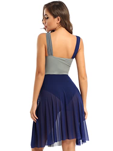 JEATHA Vestido de Danza Ballet para Mujer sin Manga Maillot con Falda Tul Leotardo Gimnasia Rítmica Vestido de Danza Lírica y Contemporánea XS-XXL Azul M