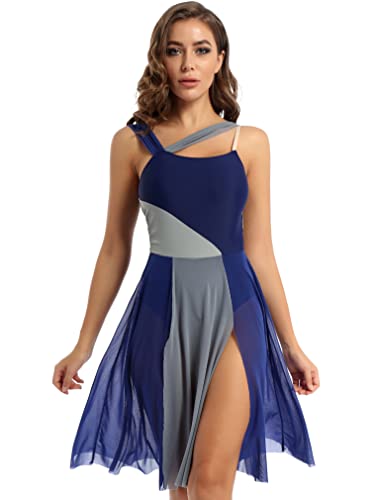 JEATHA Vestido de Danza Ballet para Mujer sin Manga Maillot con Falda Tul Leotardo Gimnasia Rítmica Vestido de Danza Lírica y Contemporánea XS-XXL Azul M