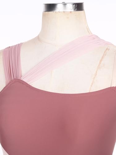 JEATHA Vestido de Danza Ballet para Mujer sin Manga Maillot con Falda Tul Leotardo Gimnasia Rítmica Vestido de Danza Lírica y Contemporánea XS-XXL Marrón XS