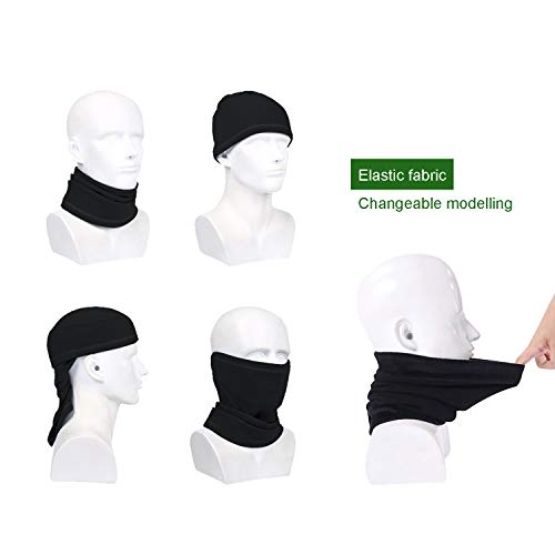 JEEZAO Braga Cuello Polar Moto de Forro Polar,Multifuncional Tubular Calentador de Cuello,Mascarilla,Gorro Pare Ciclismo,Esquiar,Corriendo (Negro)