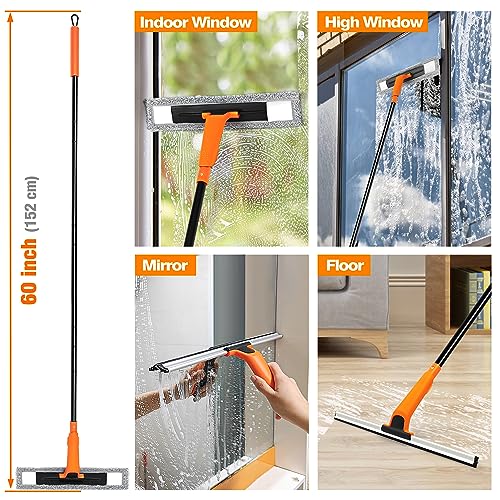 JEHONN Limpia Cristales Profesional Extensible Ventanas con 152cm Limpiacristales Telescopico, 2 Paños de Microfibra para Exteriores Altas Vidrio Ducha Espejo Limpiar Cristal, Automóviles