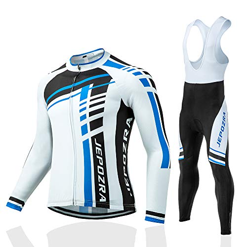 JEPOZRA Maillot Ciclismo Hombre Ropa Bicicleta Conjunto mtb Maillot Bici Manga Larga y Culotte Ciclista con Badana Gel