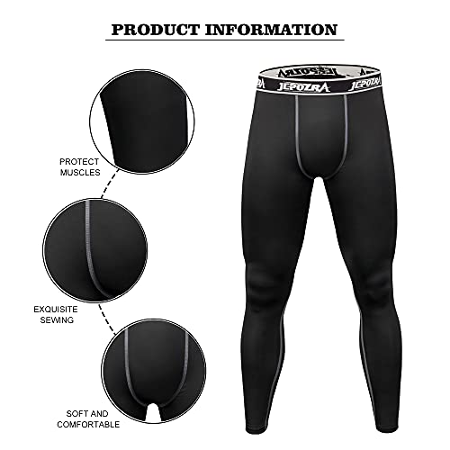 JEPOZRA Mallas Termicas Hombre Running Leggins Compresion Deporte Pantalon Gimnasio Hombre Mallas Correr para Fitness Futbol Baloncesto (Negro, XL)