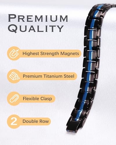 Jeracol - Pulsera De Terapia MagnéTica Para Hombre Con Doble ImáN Fuerte, Enlace De Salud Azul Y Negro Para Aliviar El Dolor De La Artritis Con Herramienta De ExtraccióN (Pulsera De Terapia MagnéTica)