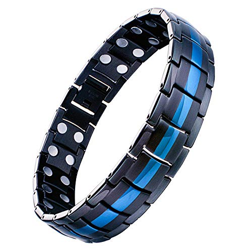 Jeracol - Pulsera De Terapia MagnéTica Para Hombre Con Doble ImáN Fuerte, Enlace De Salud Azul Y Negro Para Aliviar El Dolor De La Artritis Con Herramienta De ExtraccióN (Pulsera De Terapia MagnéTica)