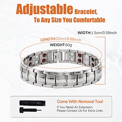 Jeracol Pulsera MagnéTica Para Hombre Pulsera De Terapia MagnéTica De Salud Pulsera de acero inoxidable para aliviar el dolor de la artritis Con Herramienta De ExtraccióN Y Caja De Regalo