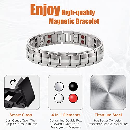 Jeracol Pulsera MagnéTica Para Hombre Pulsera De Terapia MagnéTica De Salud Pulsera de acero inoxidable para aliviar el dolor de la artritis Con Herramienta De ExtraccióN Y Caja De Regalo