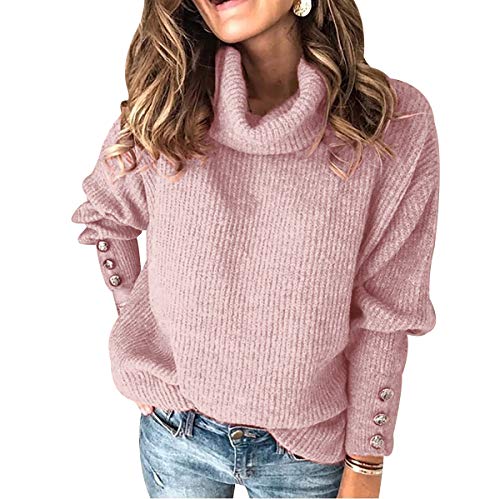 Jersey Punto Cuello Alto Mujer Sueter Tejido Mujer Jerséis Cuello Tortuga Pullover Sweater Jerseys Mujer Jumper Dama Suéter Mujeres Sueteres Tejidos Mujer Jersey Señora Oversize Talla Grande Rosa L