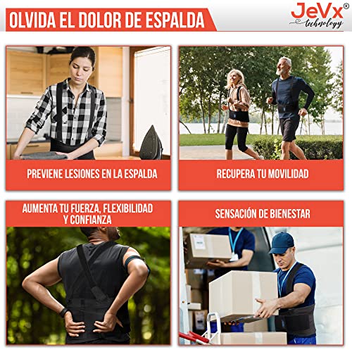 JEVX Faja Lumbar para Hombre y Mujer para Trabajo con Tirantes Reforzada y Doble Cierre – Talla XL con Soporte Almohadilla Acolchada y 4 Bandas de Refuerzo Lumbares Incluye Bolsa de Transporte XL