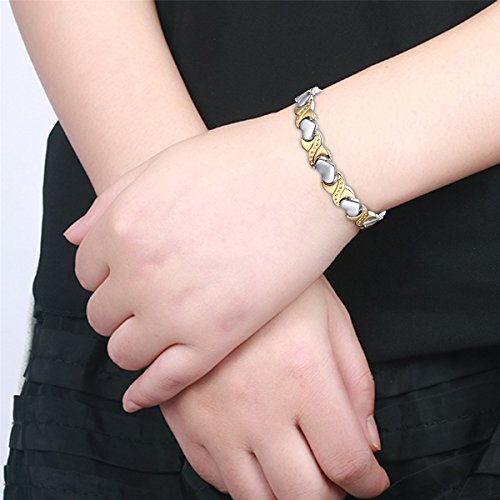 JewelryWe Pulsera Mujer Pulsera para Hombre y Mujer Pulsera magnética Pulsera de Mujer Brazalete Oro Plata, 20cm Ancho 9.5mm，Regalos Cumpleaños Originales,Regalos para Navidad