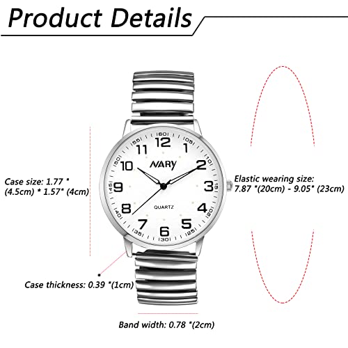 JewelryWe Reloj de Banda Elástica para Hombres, Reloj de Correa Telescópica Exquisita Caja Redonda de Moda de Alta Definición árabe Gran Número de Superficie