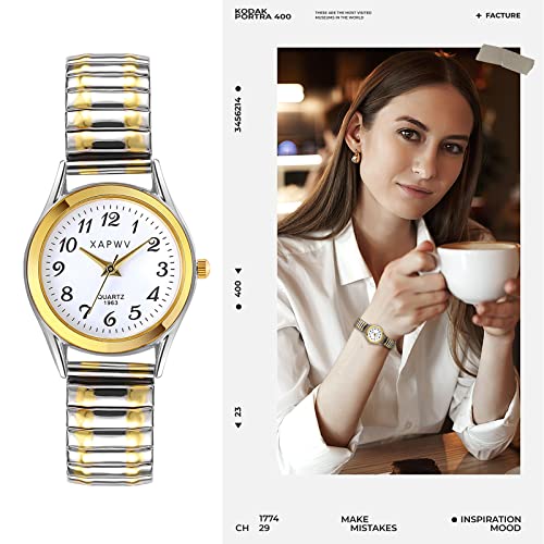 JewelryWe Reloj de Mujer, Reloj de Cuarzo Ultrafino para Mujer con Correa elástica Fuerte y Esfera Digital Grande con Personalidad a la Moda Dorado