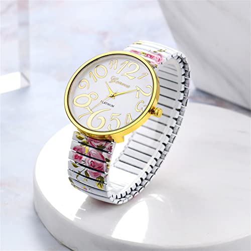 JewelryWe Reloj para Mujer, Reloj Mujer, Ultra Claro y Fácil de Leer, Esfera Digital Grande, Práctico Reloj con Correa Elástica Simple y a la Moda, Cinturón Blanco, Esfera Blanca