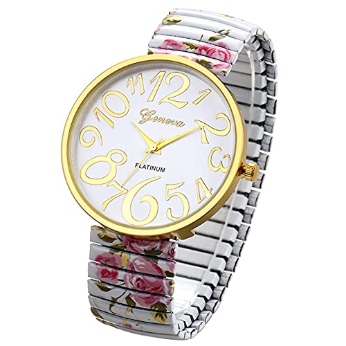 JewelryWe Reloj para Mujer, Reloj Mujer, Ultra Claro y Fácil de Leer, Esfera Digital Grande, Práctico Reloj con Correa Elástica Simple y a la Moda, Cinturón Blanco, Esfera Blanca