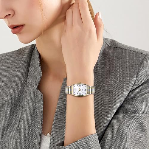 JewelryWe Relojes Correa Elastico para Mujer: Reloj Cuadrado de Cuarzo Analógico Correa de Acero Inoxidable Fácil de Llevar Tamaño Ajustable Digital HD de Fácil Lectura - para Ocio Negocios Regalos