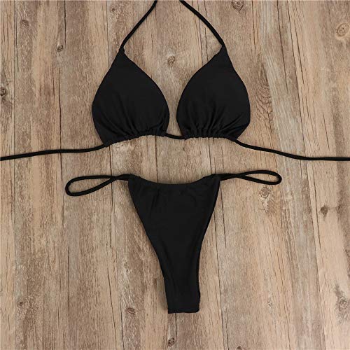 JFAN Bikinis para Mujer Push Up Trajes de Baño de Dos Piezas Triangular Acolchados Tops Brasileños Bañador con Relleno Negro,S